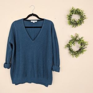 Boden | Teal Waffle Knit V-Neck Sweater Large